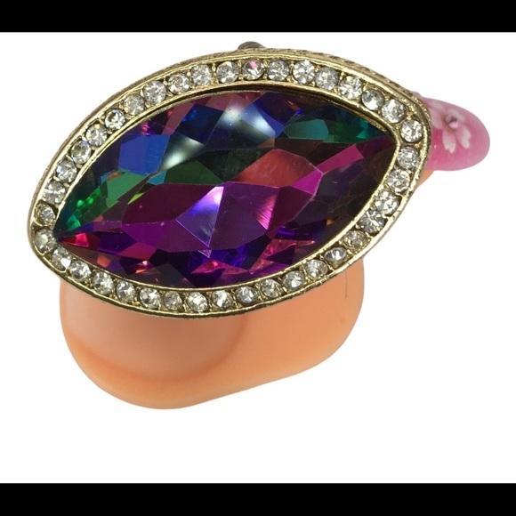 LARGE cocktail ring multi colored iridescent stone &  rhinestones - Picture 5 of 7